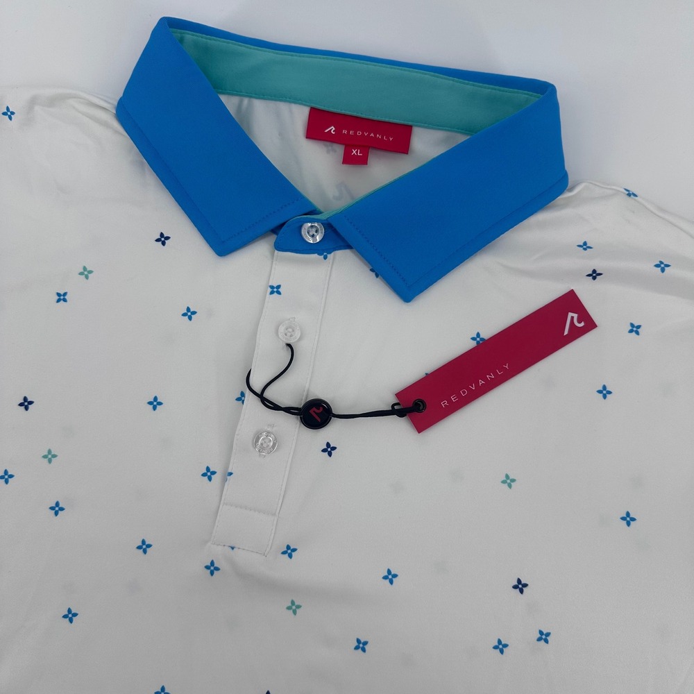 Redvanly‎ Savile Polo Mens XL Bright White Blue Contrast Collar Golf Shirt R2419